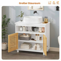 DE.SIKAIC Lagerschrank Weiß / Bambus / Modern Badezimmerschrank mit Doppeltüren aus Bambus EIN offenes Fach 60x30x60 cm Weiß