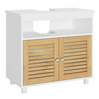 DE.SIKAIC Lagerschrank Weiß / Bambus / Modern Badezimmerschrank mit Doppeltüren aus Bambus EIN offenes Fach 60x30x60 cm Weiß