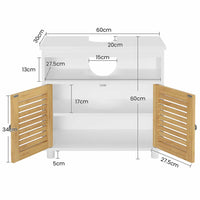 DE.SIKAIC Lagerschrank Weiß / Bambus / Modern Badezimmerschrank mit Doppeltüren aus Bambus EIN offenes Fach 60x30x60 cm Weiß