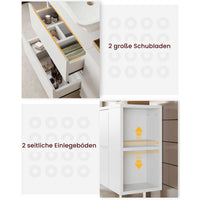 DE.SIKAIC Lagerschrank Weiß / Holzwerkstoff / Modern Badezimmerschrank mit 2 großen Schubladen, Verstellbare Ablage, 80 x 30 x 66cm, Weiß
