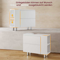 DE.SIKAIC Lagerschrank Weiß / Holzwerkstoff / Modern Badezimmerschrank mit 2 großen Schubladen, Verstellbare Ablage, 80 x 30 x 66cm, Weiß