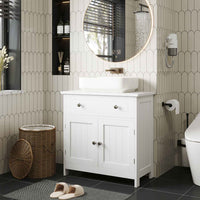 DE.SIKAIC Lagerschrank Weiß / Holzwerkstoff / Modern Badezimmerschrank mit 2 Türen, 60 x 30 x 60 cm, Weiß