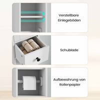 DE.SIKAIC Lagerschrank Weiß / Holzwerkstoff / Modern Badezimmerschrank mit freistehendem Toilettenrollenhalter und verstellbaren Ablagen Weiß