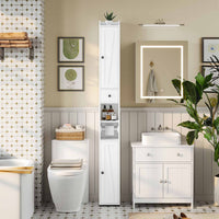 DE.SIKAIC Lagerschrank Weiß / Holzwerkstoff / Modern Badezimmerschrank mit freistehendem Toilettenrollenhalter und verstellbaren Ablagen Weiß