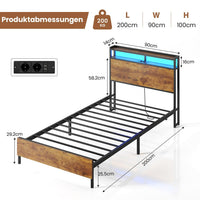 DE.SIKAIC Metallbett im modernen Stil mit LED-Beleuchtung, Braun