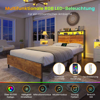 DE.SIKAIC Metallbett im modernen Stil mit LED-Beleuchtung, Braun