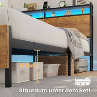 DE.SIKAIC Metallbett im modernen Stil mit LED-Beleuchtung, Braun