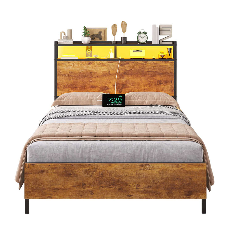 DE.SIKAIC Metallbett im modernen Stil mit LED-Beleuchtung, Braun
