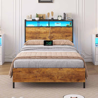 DE.SIKAIC Metallbett im modernen Stil mit LED-Beleuchtung, Braun