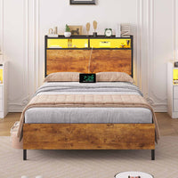 DE.SIKAIC Metallbett im modernen Stil mit LED-Beleuchtung, Braun