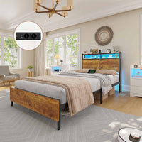 DE.SIKAIC Metallbett im modernen Stil mit LED-Beleuchtung, Braun