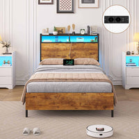 DE.SIKAIC Metallbett im modernen Stil mit LED-Beleuchtung, Braun