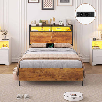 DE.SIKAIC Metallbett im modernen Stil mit LED-Beleuchtung, Braun