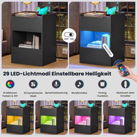 DE.SIKAIC Nachttische Schwarz / Holzspanplatte / Modern LED Nachttisch mit Ladestation, 2 Schubladen und 1 Fach Beistelltisch, für Schlafzimmer, Wohnzimmer 40x35x60cm