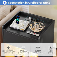 DE.SIKAIC Nachttische Schwarz / Holzspanplatte / Modern LED Nachttisch mit Ladestation, 2 Schubladen und 1 Fach Beistelltisch, für Schlafzimmer, Wohnzimmer 40x35x60cm
