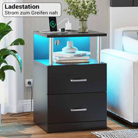 DE.SIKAIC Nachttische Schwarz / Holzspanplatte / Modern Nachttisch mit Ladestation und LED-Leuchten moderner Beistelltisch für Schlafzimmer Schwarz