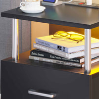 DE.SIKAIC Nachttische Schwarz / Holzspanplatte / Modern Nachttisch mit Ladestation und LED-Leuchten moderner Beistelltisch für Schlafzimmer Schwarz