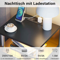 DE.SIKAIC Nachttische Schwarz / Holzspanplatte / Modern Nachttisch mit Ladestation und LED-Leuchten moderner Beistelltisch für Schlafzimmer Schwarz