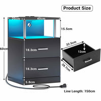 DE.SIKAIC Nachttische Schwarz / Holzspanplatte / Modern Nachttisch mit Ladestation und LED-Leuchten moderner Beistelltisch für Schlafzimmer Schwarz