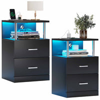 DE.SIKAIC Nachttische Schwarz / Holzspanplatte / Modern Nachttisch mit Ladestation und LED-Leuchten moderner Beistelltisch für Schlafzimmer Schwarz