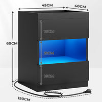 DE.SIKAIC Nachttische Schwarz / Holzspanplatte / Modern Nachttisch mit Ladestation und LED-Leuchten,  Schubladen und offenem Stauraum Schwarz