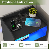 DE.SIKAIC Nachttische Schwarz / Holzwerkstoff / Modern Nachttisch 2er-Set mit Ladefunktion und LED-Licht, Schwarz