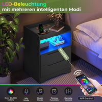 DE.SIKAIC Nachttische Schwarz / Holzwerkstoff / Modern Nachttisch 2er-Set mit Ladefunktion und LED-Licht, Schwarz