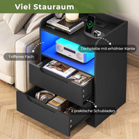 DE.SIKAIC Nachttische Schwarz / Holzwerkstoff / Modern Nachttisch 2er-Set mit Ladefunktion und LED-Licht, Schwarz