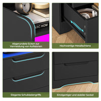 DE.SIKAIC Nachttische Schwarz / Holzwerkstoff / Modern Nachttisch 2er-Set mit Ladefunktion und LED-Licht, Schwarz