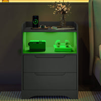 DE.SIKAIC Nachttische Schwarz / Holzwerkstoff / Modern Nachttisch 2er-Set mit Ladefunktion und LED-Licht, Schwarz