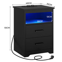 DE.SIKAIC Nachttische Schwarz / Holzwerkstoff / Modern Nachttisch mit LED-Beleuchtung und Ladestation (1, Schwarz)