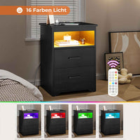 DE.SIKAIC Nachttische Schwarz / Holzwerkstoff / Modern Nachttisch mit LED-Beleuchtung und Ladestation (1, Schwarz)