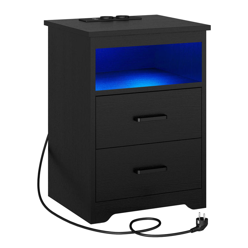 DE.SIKAIC Nachttische Schwarz / Holzwerkstoff / Modern Nachttisch mit LED-Beleuchtung und Ladestation (1, Schwarz)