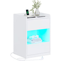 DE.SIKAIC Nachttische Weiß / Holzspanplatte / Modern LED Nachttisch mit Ladestation, 2 Schubladen und 1 Fach Beistelltisch, für Schlafzimmer, Wohnzimmer, Weiß