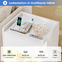 DE.SIKAIC Nachttische Weiß / Holzspanplatte / Modern LED Nachttisch mit Ladestation, 2 Schubladen und 1 Fach Beistelltisch, für Schlafzimmer, Wohnzimmer, Weiß