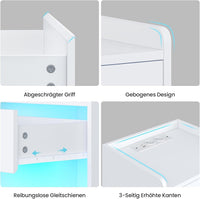 DE.SIKAIC Nachttische Weiß / Holzspanplatte / Modern LED Nachttisch mit Ladestation, 2 Schubladen und 1 Fach Beistelltisch, für Schlafzimmer, Wohnzimmer, Weiß