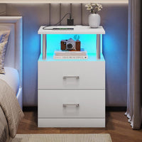 DE.SIKAIC Nachttische Weiß / Holzspanplatte / Modern Nachttisch mit Ladestation und LED-Leuchten moderner Beistelltisch für Schlafzimmer weiß