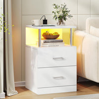 DE.SIKAIC Nachttische Weiß / Holzspanplatte / Modern Nachttisch mit Ladestation und LED-Leuchten moderner Beistelltisch für Schlafzimmer weiß