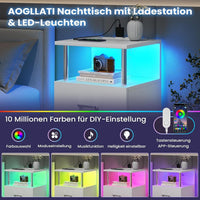 DE.SIKAIC Nachttische Weiß / Holzspanplatte / Modern Nachttisch mit Ladestation und LED-Leuchten moderner Beistelltisch für Schlafzimmer weiß
