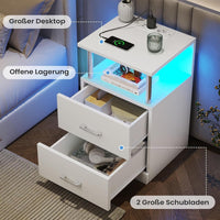 DE.SIKAIC Nachttische Weiß / Holzspanplatte / Modern Nachttisch mit Ladestation und LED-Leuchten moderner Beistelltisch für Schlafzimmer weiß