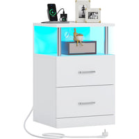 DE.SIKAIC Nachttische Weiß / Holzspanplatte / Modern Nachttisch mit Ladestation und LED-Leuchten moderner Beistelltisch für Schlafzimmer weiß