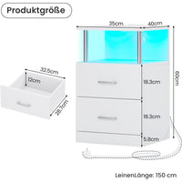 DE.SIKAIC Nachttische Weiß / Holzspanplatte / Modern Nachttisch mit Ladestation und LED-Leuchten moderner Beistelltisch für Schlafzimmer weiß