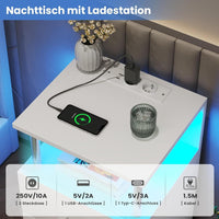 DE.SIKAIC Nachttische Weiß / Holzspanplatte / Modern Nachttisch mit Ladestation und LED-Leuchten moderner Beistelltisch für Schlafzimmer weiß