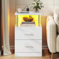 DE.SIKAIC Nachttische Weiß / Holzspanplatte / Modern Nachttisch mit Ladestation und LED-Leuchten moderner Beistelltisch für Schlafzimmer weiß