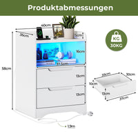 DE.SIKAIC Nachttische Weiß / Holzwerkstoff / Modern Nachttisch 2er-Set mit Ladefunktion und LED-Licht, Weiß