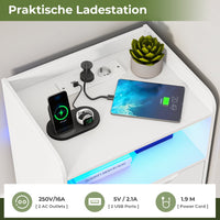 DE.SIKAIC Nachttische Weiß / Holzwerkstoff / Modern Nachttisch 2er-Set mit Ladefunktion und LED-Licht, Weiß