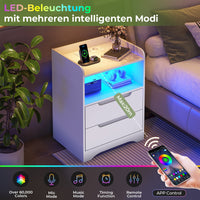 DE.SIKAIC Nachttische Weiß / Holzwerkstoff / Modern Nachttisch 2er-Set mit Ladefunktion und LED-Licht, Weiß