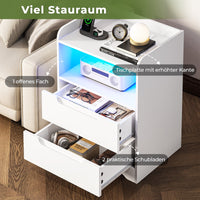 DE.SIKAIC Nachttische Weiß / Holzwerkstoff / Modern Nachttisch 2er-Set mit Ladefunktion und LED-Licht, Weiß