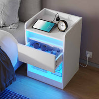 DE.SIKAIC Nachttische Weiß / Holzwerkstoff / Modern Nachttisch mit 2 LED Streifen Ladefunktion Weiß
