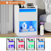 DE.SIKAIC Nachttische Weiß / Holzwerkstoff / Modern Nachttisch mit 2 LED Streifen Ladefunktion Weiß